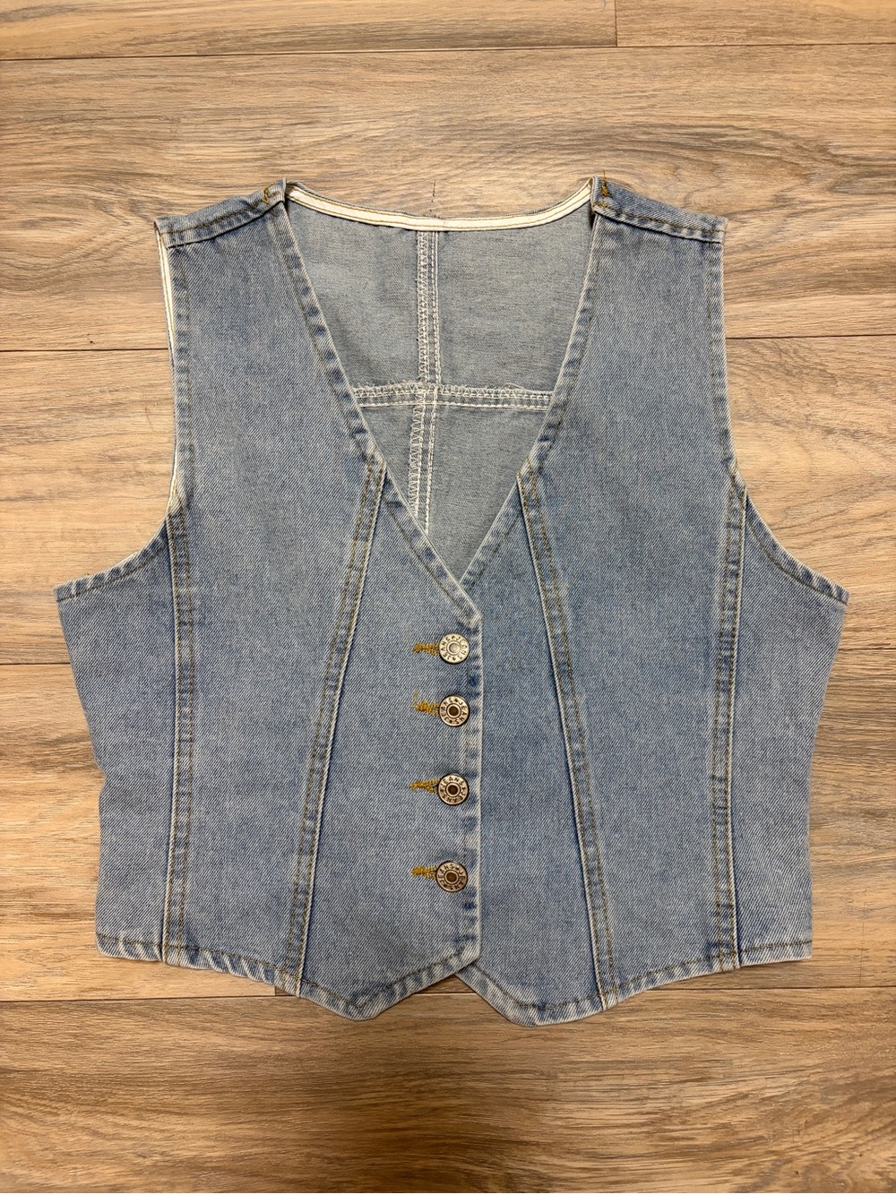 LOONARY 100% Cotton Denim Vest V Neck Adjustable Back Small
